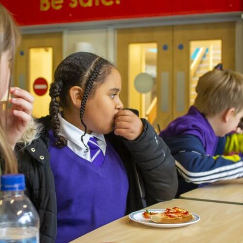 School children in the cafeteria.