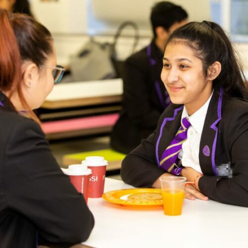 Students from Leeds City Academy enjoying their free breakfast, which is offered to all the academy’s students daily, supported by Magic Breakfast