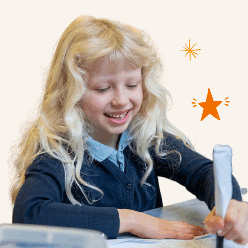 Image of child colouring in at a Magic Breakfast partner school in Nourishing Futures branding.