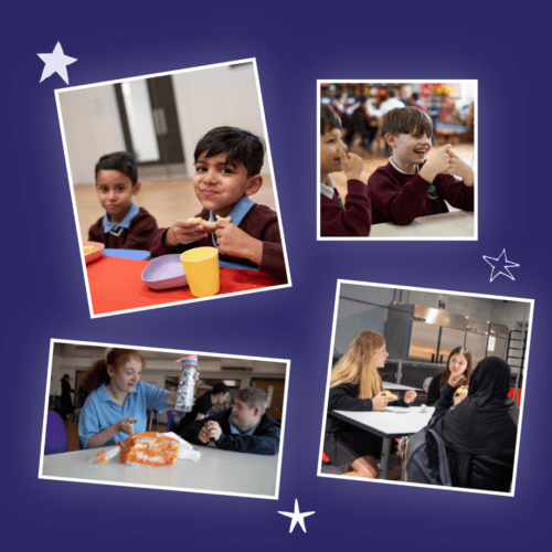 Images of children at breakfast clubs.