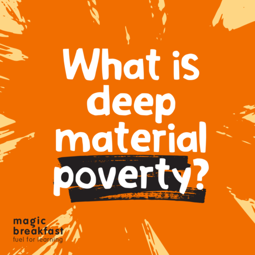Magic Breakfast branded tile reading 'What is deep material poverty?'