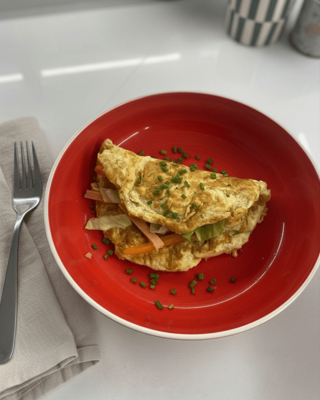 Fold over Chinese style stuffed Egg Omelette