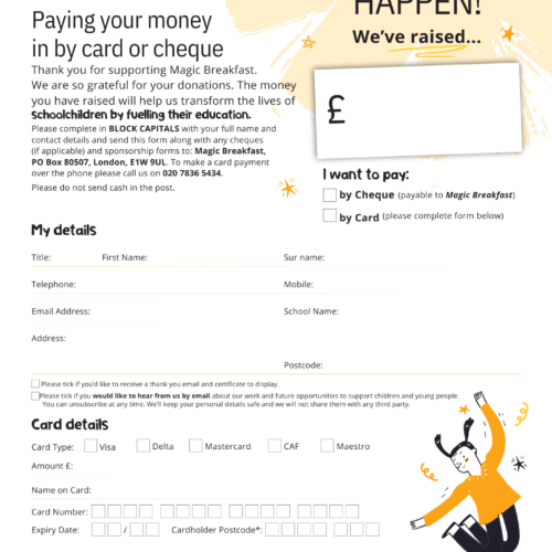 A fundraising form that captures the donation amount and payment details for the contribution.