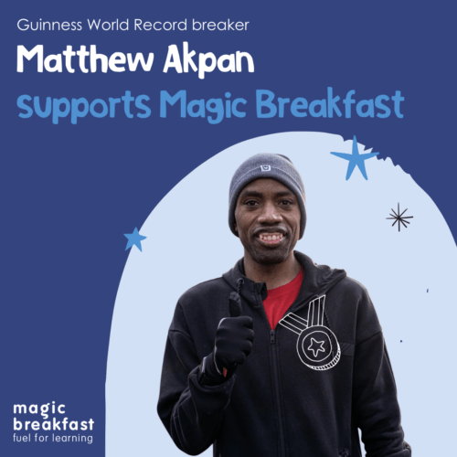 Tile showing Magic Breakfast supporter and record-breaker, Matthew Akpan