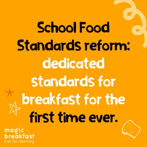The image reads 'School Food Standards reform: dedicated standards for breakfast for the first time ever.