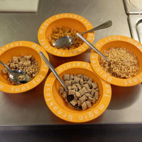 Image of cereal in Magic Breakfast branded bowls.