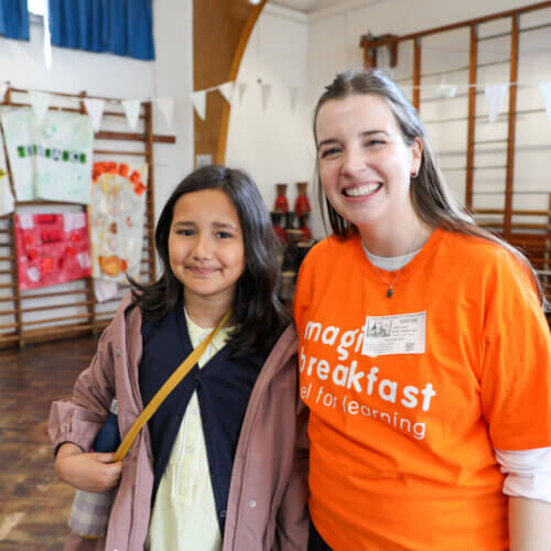 Image of a Magic Breakfast engagement partner at a school breakfast.