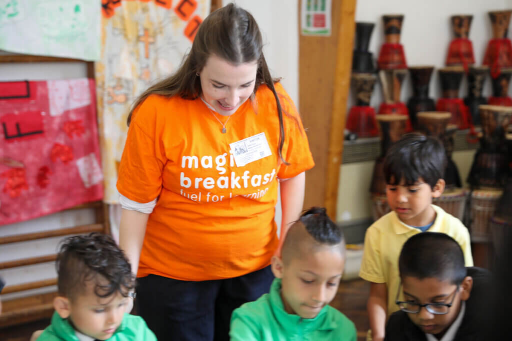 Image of a Magic Breakfast engagement partner at a school breakfast.