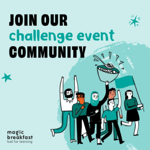 A poster advertising a challenge event community for Magic Breakfast